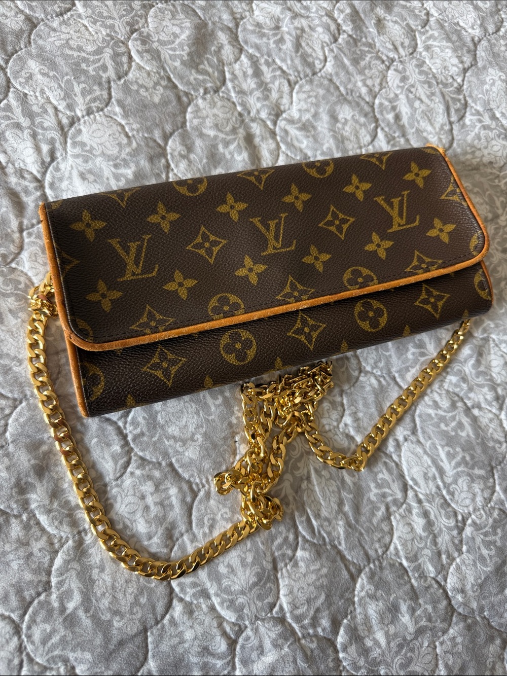 Louis Vuitton Monogram Canvas Long Wallet in Brown & Tan Trim